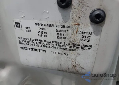 1999 Cadillac Deville Standard из США, поврежденный, VIN 1G6KD54Y6XU781719